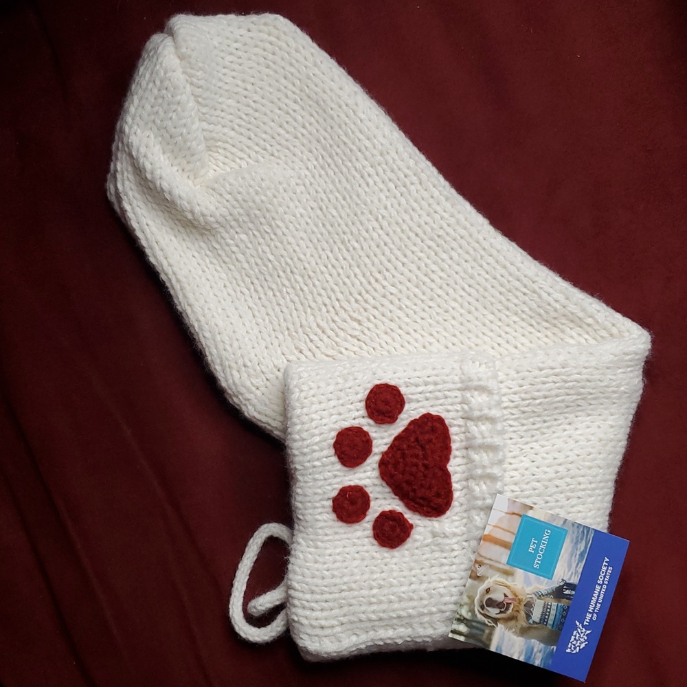 Soft‎ Knit Christmas Stocking with Red Paw Print - Picture 2 of 9